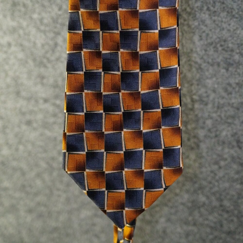 Von Furstenberg Tie Orange Blue Checker | 100% Silk | Made in Italy | Pre-Owned